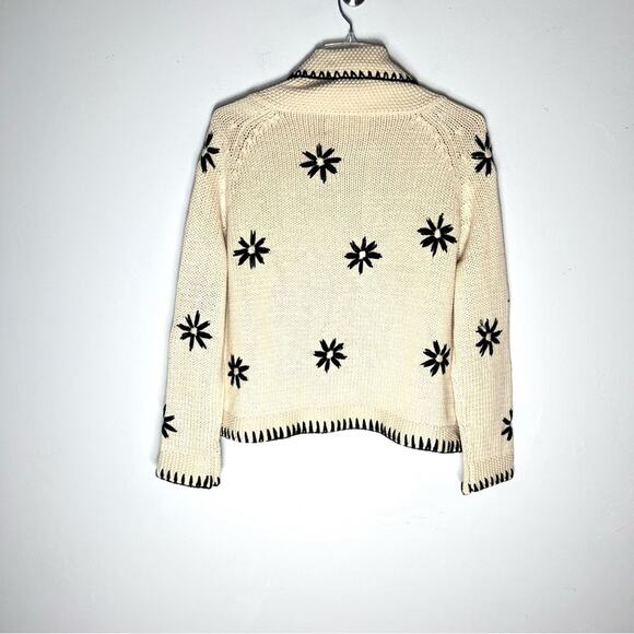 The Great. Daisy Lodge Knit Cardigan Embroidered Sweater in Cream/Black Sz 0/ XS - Picture 9 of 9